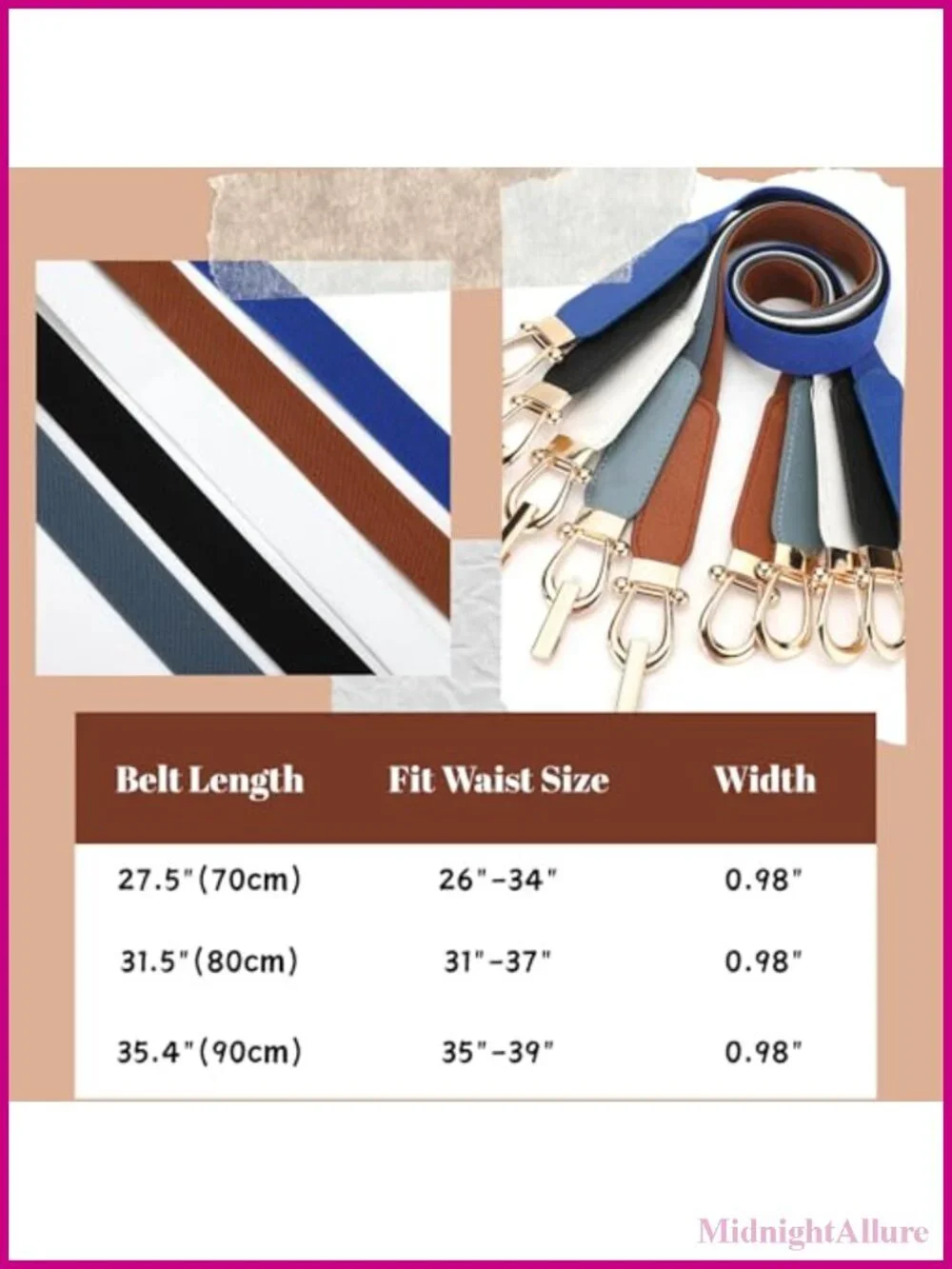 XEF Elastic Stretch Waist Belt Faux Leather Gold Buckle for Dress Jeans Pants